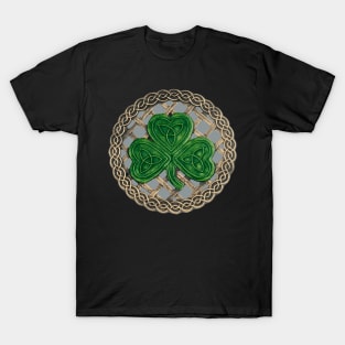 St Patrick's Day Celtic Knot Shamrock Gray Background T-Shirt